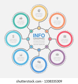 Vector infographic template for circular diagram, graph, presentation, chart, business concept with 8 options.