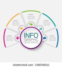Vector infographic template for circular diagram, graph, presentation, chart, business concept with 5 options.