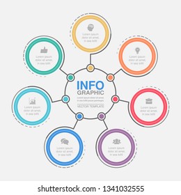 Vector infographic template for circular diagram, graph, presentation, chart, business concept with 7 options.
