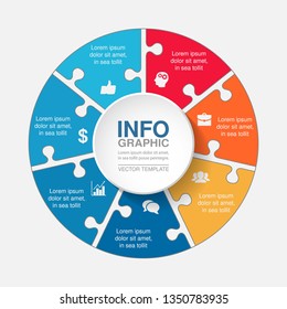 Vector infographic template for circular diagram, graph, presentation, chart, business concept with 7 options.