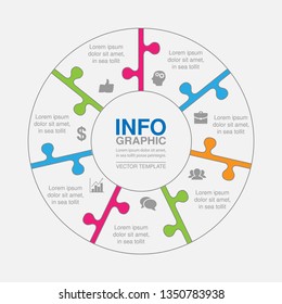 Vector infographic template for circular diagram, graph, presentation, chart, business concept with 7 options.
