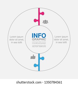 Vector infographic template for circular diagram, graph, presentation, chart, business concept with 2 options.