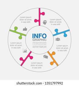 Vector infographic template for circular diagram, graph, presentation, chart, business concept with 5 options.