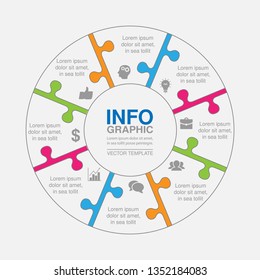 Vector infographic template for circular diagram, graph, presentation, chart, business concept with 8 options.