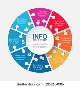 Plantilla de infografía vectorial para diagrama circular, gráfico, presentación, gráfico, concepto de negocio con 8 opciones.