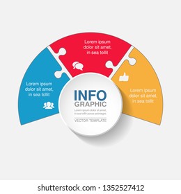 Vector infographic template for circular diagram, graph, presentation, chart, business concept with 3 options.
