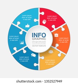 Vector infographic template for circular diagram, graph, presentation, chart, business concept with 6 options.