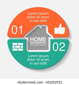 Vector infographic template, circular, two options, home