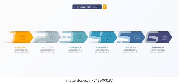 Vector infographic template composed of 6 numbered arrows.