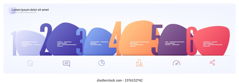 Vector infographic template composed of six numbered abstract shapes.