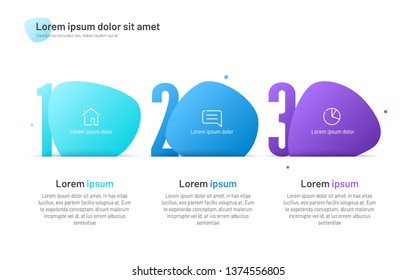 Vector infographic template composed of three numbered abstract shapes.