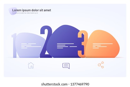 Vector infographic template composed of three numbered abstract shapes.