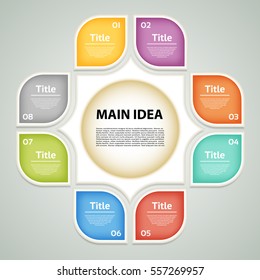 Infografía de Vector. Plantilla para diagrama de ciclos, gráfico, presentación y gráfico redondo. Concepto de negocio con 8 opciones, partes, pasos o procesos. Antecedentes Abstractas.