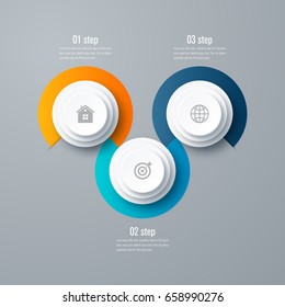 Vector for infographic. Template for cycle diagram, graph, presentation and round chart. Business concept with 3 options, parts, steps or processes. Data visualization.