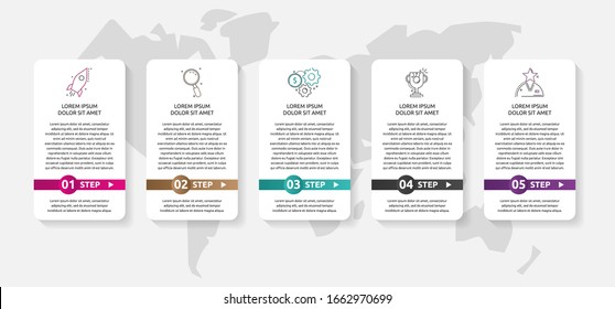 Vector infographic template. Data visualization with icons and arrows for 5 steps. Can be used for diagram, flowchart, banner, business report, flow chart or info graph