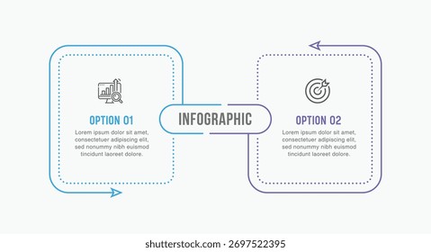 Diseño de Plantilla de infografía de Vector con 2 opciones o pasos. Se puede utilizar para el diagrama de proceso, presentaciones, diseño de flujo de trabajo, Anuncio, diagrama de flujo, gráfico de información.