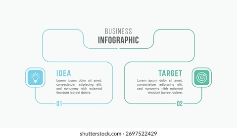 Modelo de infográfico de vetor design com 2 opções ou etapas infográfico design de rótulo. Pode ser usado para diagrama de processo, apresentações, layout de fluxo de trabalho, banner, fluxograma, gráfico de informações.