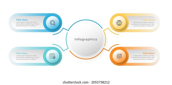 Diseño de plantillas de infografía vectorial con 4 opciones. Gráfico de procesos. Se puede utilizar para diagrama de flujo de trabajo, gráfico de información, diseño web.