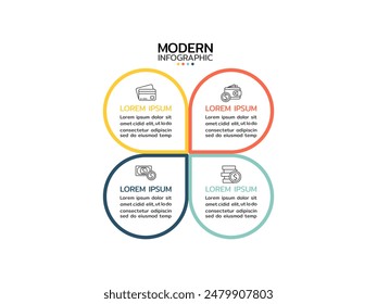 Diseño de Plantilla infográfica de Vector con 4 pasos, opciones o piezas. Visualización de datos empresariales para presentación.