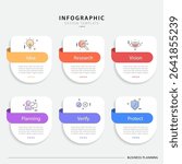 Vector infographic template design. 6 Step timeline journey, Flat simple infographics design template. presentation graph. Business concept with numbers 6 options or steps vector illustration.