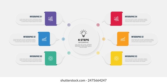 Vektorgrafik Infografik Vorlage Design mit 6 Optionen oder Stufen Business Data Visualization Vorlage Design. Kann für Prozessdiagramme, Präsentationen, Workflow-Layout, Flussdiagramme, Schritte, Banner verwendet werden.