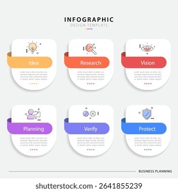 Vector infographic template design. 6 Step timeline journey, Flat simple infographics design template. presentation graph. Business concept with numbers 6 options or steps vector illustration.