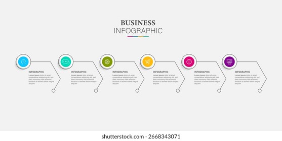 Diseño de Plantilla de infografía de Vector. Viaje de la línea de tiempo de 6 pasos. Diagrama de proceso, 6 opciones sobre fondo blanco, publicación en redes sociales, Ilustración vectorial de Elementos de infografía.