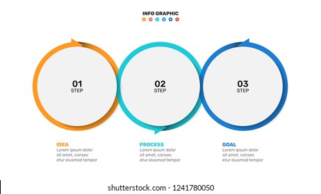 Vector Infographic template design with arrow process and 3 options or steps. Can be used for workflow diagram, report or presentation.