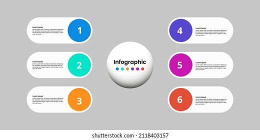 Infografía vectorial, diseño de plantilla. Concepto de negocio, Infografía con opción número 6, paso o proceso. Elementos infográficos para diagramas de procesos de diseño, partes, gráficos, infografías