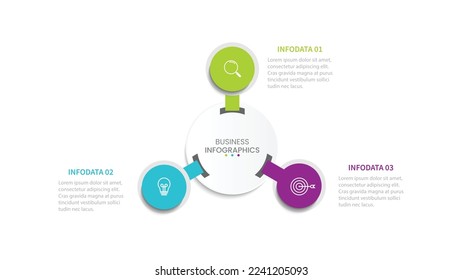 Vector infographic. Template design with cycle diagram 3 step, options or parts. Business data visualization for presentation.