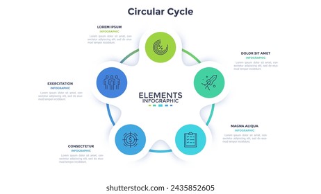 Vector infographic. Template design with cycle diagram 5 step, options or parts. Business data visualization for presentation.