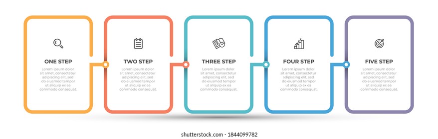 Vector infographic template design with icon and thin line processes. Business concept with 5 options or steps.