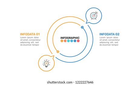 Vector infographic template design with marketing icons and 2 options or steps or processes. Can be used for workflow diagram, report or presentation.