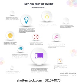 Vector infographic template design with various icons, white background