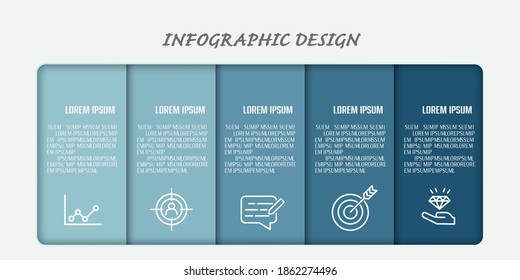 Diseño de plantilla de infografía vectorial con concepto de negocio de 5 pasos para presentaciones, flujo de trabajo, banner, diagrama de procesos.