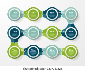 Vektorgrafik-Vorlage für Diagramm, Grafik, Präsentation und Diagramm. Geschäftskonzept mit 12 Optionen, Teilen, Schritten oder Prozessen