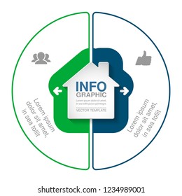 Vector infographic template for diagram, graph, presentation, chart, business concept, home, house, housing, with 2 options.