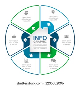 Vector infographic template for diagram, graph, presentation, chart, business concept, home, house, housing, with 6 options.