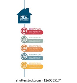 Vector infographic template for diagram, graph, presentation, chart, business concept, home, house, housing with 5 options.