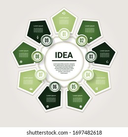 Vector infographic. Template for diagram, graph, presentation and chart. Business concept with 9 options, parts, steps or processes. Vector diagram. Progress background.