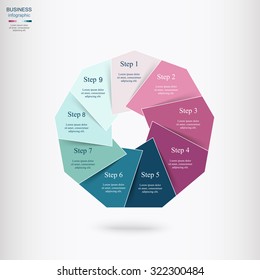 Vector infographic. Template for diagram, graph, presentation and chart. Business concept with 9 options, parts, steps or processes. 