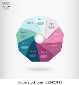 Vector infographic. Template for diagram, graph, presentation and chart. Business concept with 9 options, parts, steps or processes. 