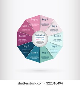 Vector infographic. Template for diagram, graph, presentation and chart. Business concept with 10 options, parts, steps or processes. 