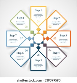 Vector infographic. Template for diagram, graph, presentation and chart. Business concept with 8 options, parts, steps or processes. 