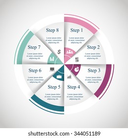 Vector infographic. Template for diagram, graph, presentation and chart. Business concept with 8 options, parts, steps or processes. 