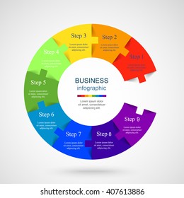 Vector infographic. Template for diagram, graph, presentation and chart. Business concept with 9 options, parts, steps or processes. 
