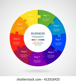 Vector infographic. Template for diagram, graph, presentation and chart. Business concept with 9 options, parts, steps or processes. 