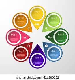 Vector infographic. Template for diagram, graph, presentation and chart. Business concept with 8 options, parts, steps or processes. 