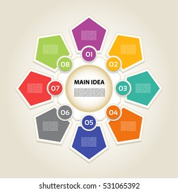 Vector infographic. Template for diagram, graph, presentation and chart. Business concept with 8 options, parts, steps or processes.  Progress background.