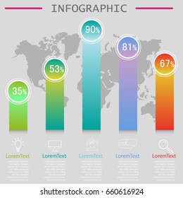 Vector infographic template for diagram, graph, presentation, chart, business concept with 5 options.Vector infographic with outline map on background.